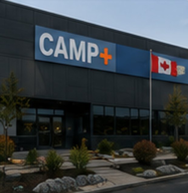 Siège social de CAMP+ pavoisé d'un drapeau canadien