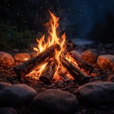Feu de camp entouré de bûches
