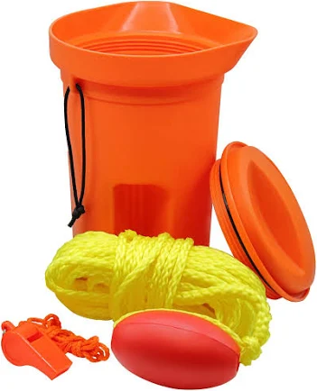 Kit de sécurité nautique : corde flottante, écope et sifflet
